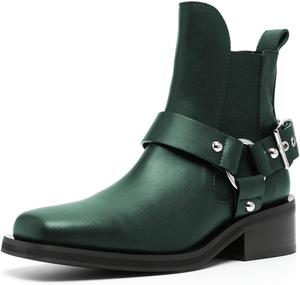 Женские ботильоны Pazzion с закрытым квадратным носком, на низком толстом каблуке, с ремешком на пряжке, короткие, повседневные, для работы и офиса, размеры 4-16 US, Green