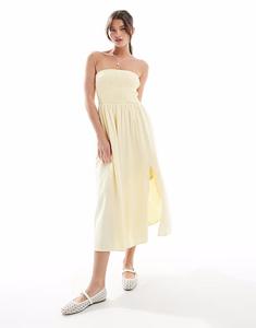 Платье миди Hollister без бретелек с заниженной талией и вставками лимонного цвета