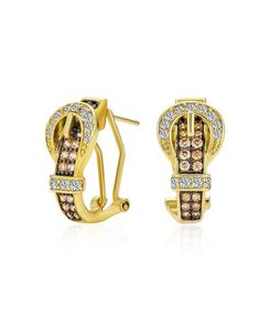 Серьги-гвоздики сине-черно-коричневые с фианитами, инкрустированные кубическими циркониями и украшенные объемной пряжкой ремня Bling Jewelry, Brown