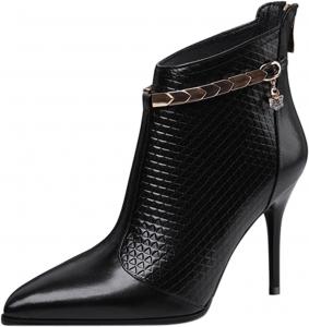 Generic Женские ботильоны на каблуке-стилетто, модные ботинки с молнией в британском стиле, изящные остроконечные туфли на высоком каблуке, модные походные ботинки, подарок на свадьбу (черные, 34 EU)