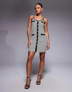 Мини-платье River Island в полоску на пуговицах черного цвета