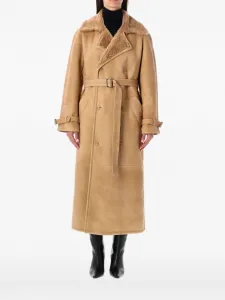 Пальто с поясом из овчины Sword, нейтральный