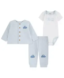 Комплект из 3 предметов: боди с короткими рукавами для мальчика, кардиган и штанишки Huggies, синий