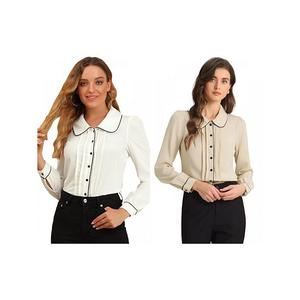 2 упаковки женской блузы с воротником питер пэн Inspire Chic, White Light Khaki