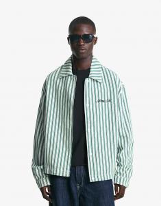 Полосатая куртка Bershka с вышивкой зеленого цвета