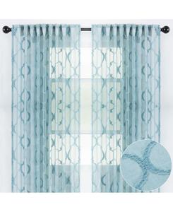 Высококачественные двухпанельные полупрозрачные шторы с марокканской вышивкой - для окон гостиной, спальни, кухни, офиса - полупрозрачные шторы для дома - 52 x 63 дюйма (длина) - белые Chanasya, Teal