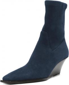 Женские закрытые ботильоны с квадратным носком на танкетке, на невысоком каблуке, с эластичной вставкой, короткие, повседневная носка, обувь для холодной погоды, размеры 4-16 US Wo wagas, Blue