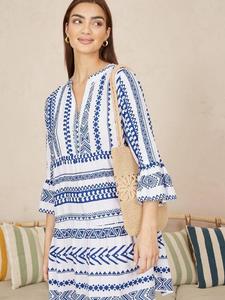 Туника-платье с геометрическим принтом в полоску Yumi, Blue