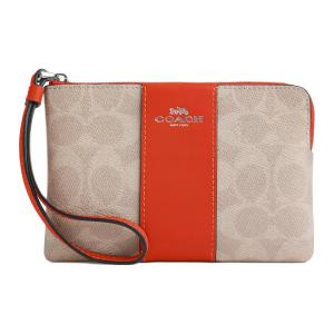 COACH Угловая молния с покрытием из кожи и холста Клатч Трампетс Женский Песочный и Темно-оранжевый