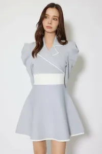 Мини-платье из трикотажа с расклешенной юбкой и воротником-стойкой Rienda, цвет L/Blu1