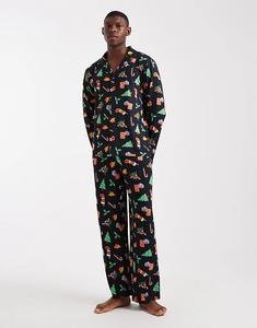 Пижамный комплект Urban Threads с длинными рукавами и брюками, украшенный рождественским принтом