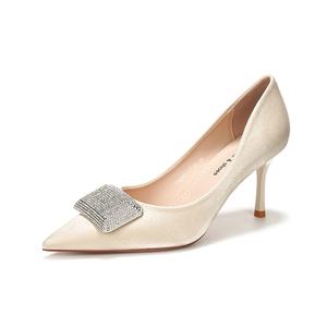 QITUMAUL Тонкие каблуки на шпильке женские шампань, цвет Champagne[Heel Height 7.5cm]
