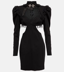 Мини-платье из смесовой шерсти с кружевной отделкой Alessandra Rich, черный