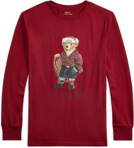 Футболка Polo Bear из хлопка с длинным рукавом Polo Ralph Lauren Kids, Hol25 Bear Holiday Red