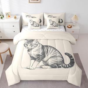 Erosebridal Комплект постельного белья Kawaii Kitten 3D с милыми котятами бежевого цвета, Beige