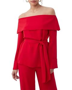 Женский топ Trina Turk Lyndi, красный, с завязкой на талии и открытыми плечами, в стиле преппи, NWO187 Trina Turk, красный