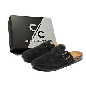 Сандалии с пробковой подошвой, прошитые, нескользящие, износостойкие, тихие, с закрытым носком, унисекс Colorful Creations, Black