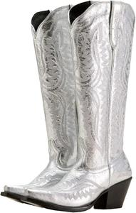 Женские сапоги с толстым каблуком, высоким голенищем и широким берцом с боковой молнией, джинсовые, в западном стиле Generic, Dark Gray9