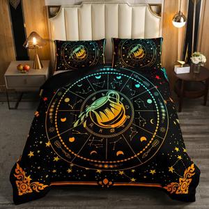 Erosebridal Комплект постельного белья Aquarius Comforter Set Trippy Astrology Zodiac с психоделическими созвездиями и глиттером в черно-красных тонах, Red Yellow