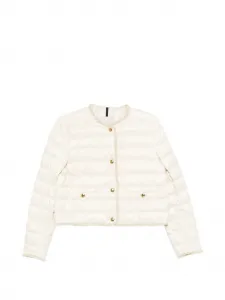 Пуховик с отделкой букле Fleurs Moncler, бежевый