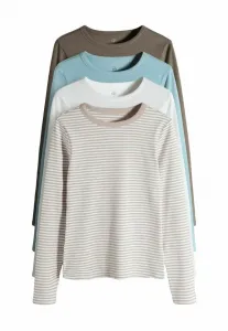 Комплект из 4 футболок с длинным рукавом стандартного кроя The Set, Chocolate Brown Light Blue Stripe White