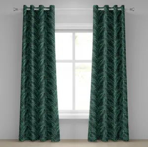 Штора на люверсах ABAKUHAUS Пальмовые листья, рисунок акварелью с тропическими листьями джунглей - Свежий тропический лес - Гавайское лето, декоративные двухпанельные шторы, 280 x 225 см, цвет: темно-зеленый, черный Abakuhaus