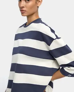 Женская футболка 100% хлопок с рукавом три четверти, круглым вырезом и полосатым принтом Parfois, темно-синий