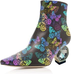 Женские ботильоны XYD с модным боковым молнией, украшенные стразами и кристаллами, с низким каблуком 5 см/2 дюйма, квадратным носком, удобные для повседневной носки, Butterfly