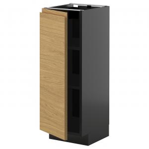 Тумба под шкаф с полками, черно-серая/под дуб Voxtorp, 30x37 см. IKEA Metod