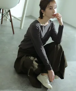 Хлопковый пуловер с квадратным вырезом, элегантный сшитый топ, блузка с длинными рукавами Pourvous, цвет Charcoal Gray