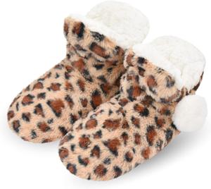 Женские тапочки-носки Keyela с подошвой, пушистые, мягкие, с противоскользящей подошвой, зимние домашние тапочки-ботиночки для женщин, Brown Leo Pompom