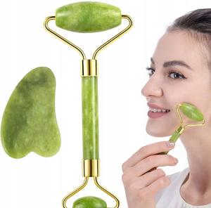 Массажер-ролик с жадеитовым камнем для лица + Гуаша Lewer