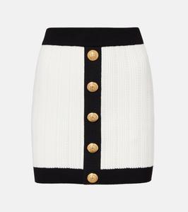 Рибёная вязаная мини-юбка Balmain, Blanc/Noir