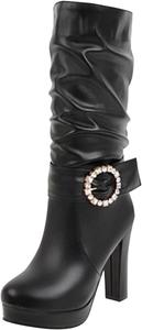 Женские сапоги на платформе до середины голени с массивным каблуком, свободного кроя, из искусственной кожи с резиновой подошвой, на шнуровке, для верховой езды Zzalalana, Black