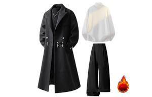 Повседневная спортивная одежда Unisex с лацканом Lapel Moderate X1617, черный coat+белый sweater+черный pants