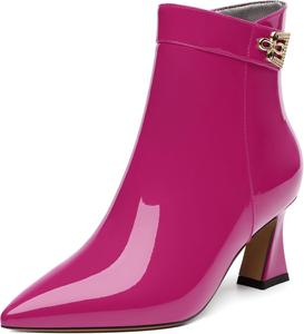 Женские ботильоны, модные сексуальные ботинки с заостренным носком и средним каблуком, тонкие высокие каблуки 2,5 дюйма CDXJHYMY, Magenta Patent