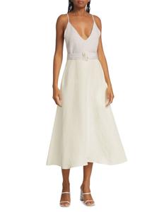 Платье миди с V-образным вырезом и поясом Matthew Bruch, цвет Lavender White