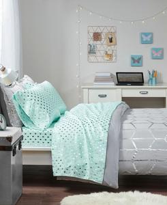 Комплект постельного белья с металлическим рисунком, размер Twin XL Intelligent Design, цвет aqua/silve