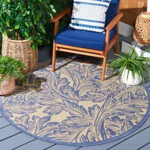 Ковер SAFAVIEH, 161 x 161 см, Courtyard Collection круглый Natural / Blue CY2996 для помещений и улицы, водонепроницаемый, легко чистится, для патио, заднего двора, прихожей