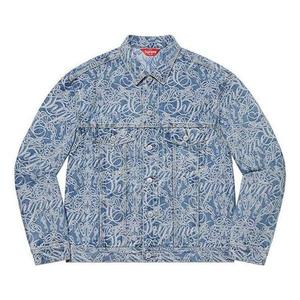 Куртка script jacquard denim trucker jacket 'teal white' Supreme, мультиколор