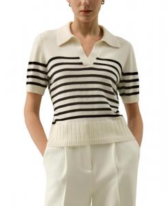Женский полосатый кашемировый поло-свитер LILYSILK, Black striped