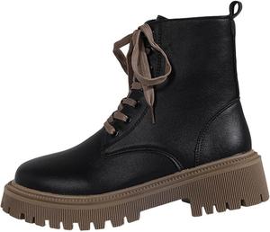 Женские ботильоны на шнуровке с молнией сбоку, из искусственной кожи, байкерские/боевые с рифленой подошвой, готические/панк, средней длины, осенне-зимняя мода Generic, Black