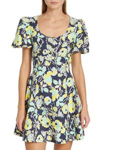 Мини-платье Madeline из хлопкового сатина с цветочным принтом Tanya Taylor, темно-синий