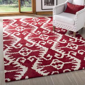 Ковер SAFAVIEH, 92 x 153 см, Wyndham Collection, Red & Ivory, ручной работы из современной шерсти, идеален для помещений с высокой проходимостью: прихожая, гостиная, спальня (WYD323R)