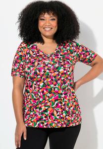 Футболка с принтом GEOMETRIC PRINT SHORT SLEEVE V-NECK  Ulla Popken, коралловый