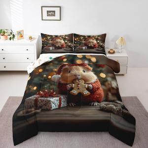Erosebridal Комплект постельного белья Kawaii Guinea Pig с рождественским декором в стиле кантри, Red Green