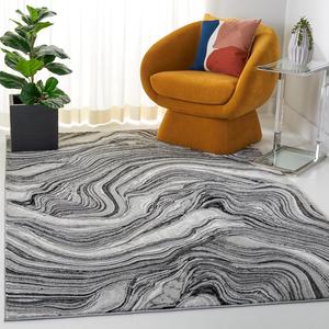 Ковер SAFAVIEH, 275 x 366 см, Meadow Collection - Black & Grey, современный абстрактный дизайн, не линяет и прост в уходе, идеален для помещений с высокой проходимостью в гостиной, спальне (MDW564Z)