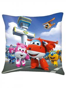 Аэропорт | Детская декоративная подушка 40 x 40 см | Суперкрылья | Двусторонняя Super Wings