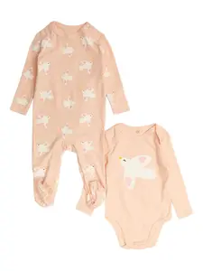 Комплект боди с принтом голубей Stella McCartney Kids, розовый