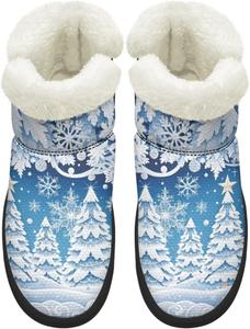 Зимние женские ботинки KEIAHUAN с искусственным мехом, теплые, с противоскользящей подошвой, комфортные для улицы, Blue Christmas Trees